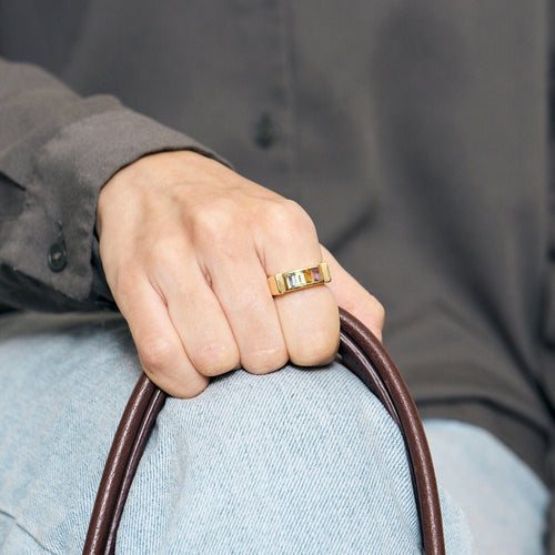 Bague 51,5 Bague or jaune, aigue marine, péridot, citrine, améthyste 58 Facettes RAM26392