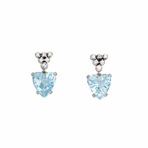 Boucles d'oreilles Boucles d'oreilles diamant coeur aigue-marine Vintage or blanc 58 Facettes G13449