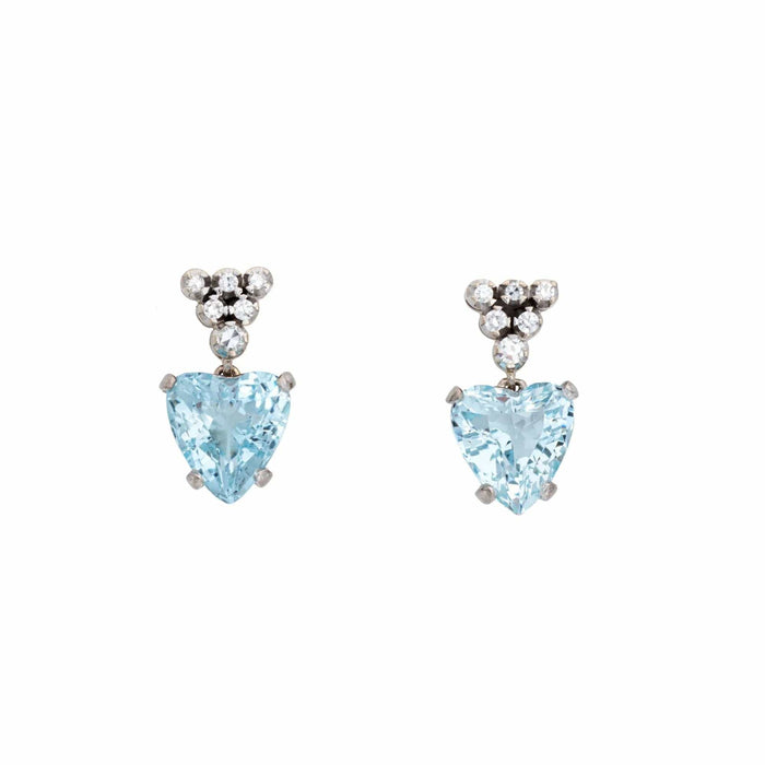 Boucles d'oreilles Boucles d'oreilles diamant coeur aigue-marine Vintage or blanc 58 Facettes G13449
