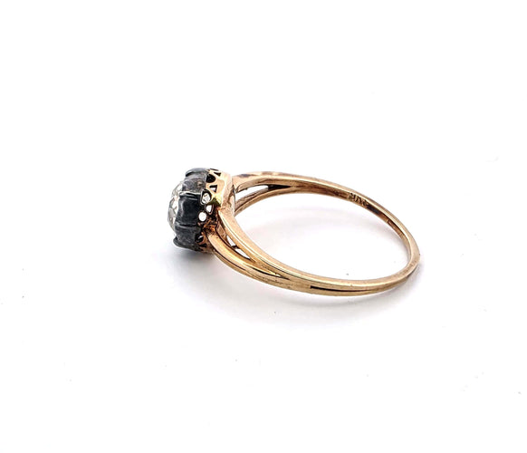 Bague 54 Bague Art Déco en or jaune et argent avec gros diamant 58 Facettes