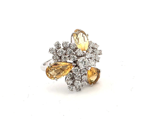 Bague 57 Superbe bague en or blanc avec quartz citrine naturel et diamants 58 Facettes