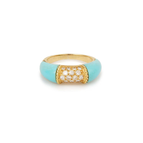 Bague 49.5 Bague Jonc Turquoise Diamants Or Jaune 58 Facettes B362C