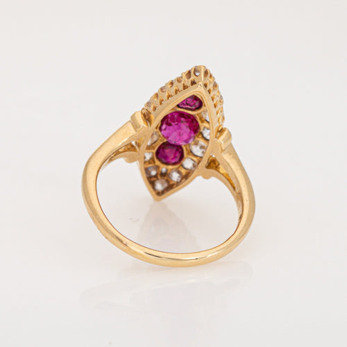 Bague 52 Bague victorienne en or jaune, diamant et rubis de Birmanie 58 Facettes G13947