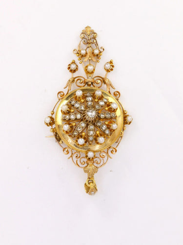 Pendentif Pendentif Broche Napoléon III or diamants perles fines 58 Facettes J337