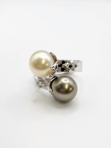 Bague 57 Bague Toi & Moi perles et diamants 58 Facettes