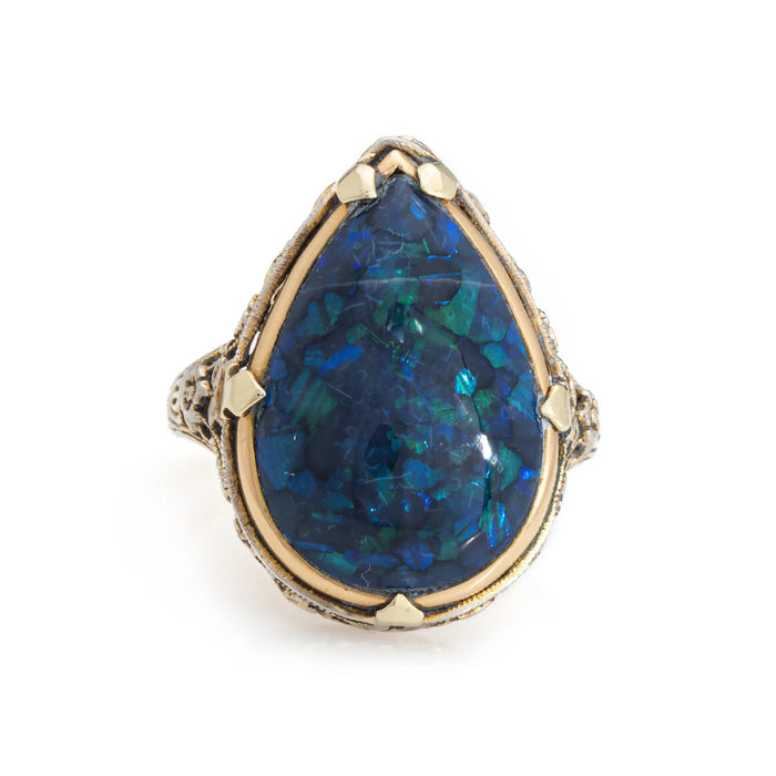 Ring Art Deco Black Opal 1920s Vintage White Gold