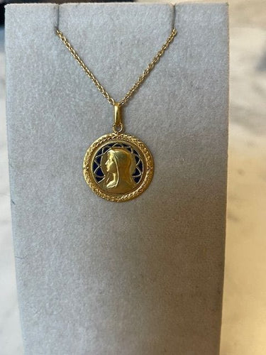 Pendentif Médaille de la Vierge Marie ancienne et émail 58 Facettes