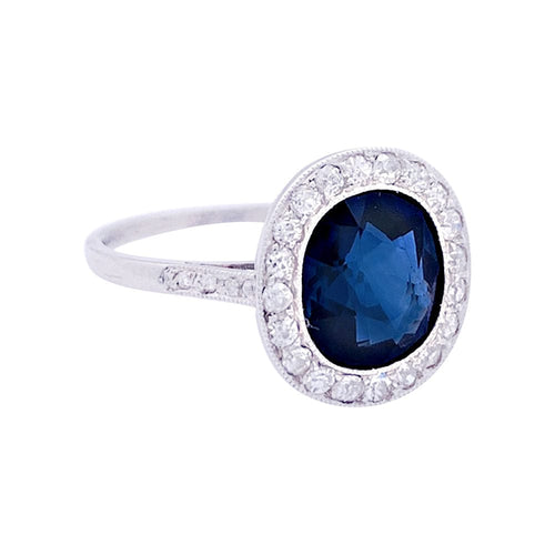 Bague 50 Bague ancienne platine, saphir, diamants. 58 Facettes 33634