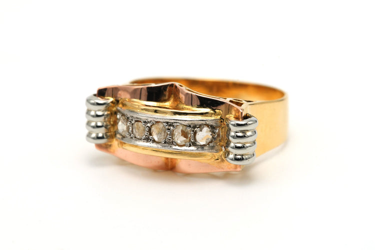 Bague 58 Bague Art Déco sertie de diamants taille rose en or jaune et blanc 18 carats 58 Facettes B781
