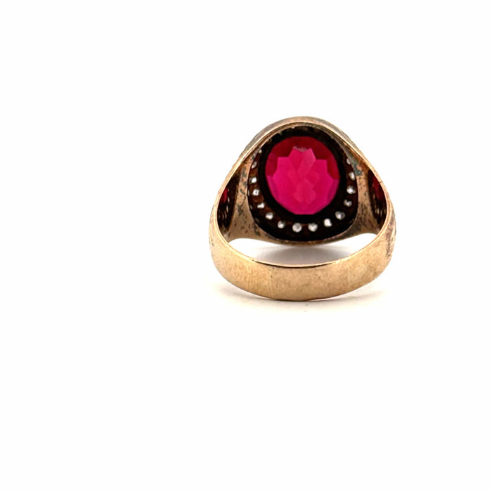 Bague 57 Chevalière Or Jaune Rubis & Diamants 58 Facettes 81-GS296139