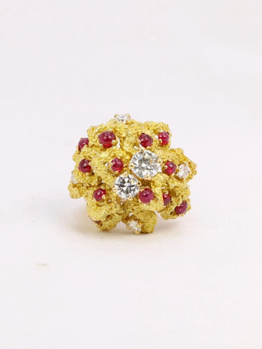 Bague 51 Bague cocktail or jaune diamants rubis 58 Facettes J301