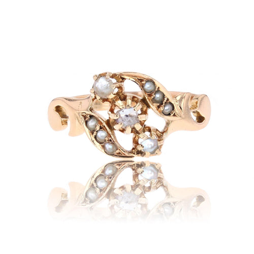 Bague 56 Bague ancienne perles fines et diamant taillé en rose 58 Facettes 25-145A