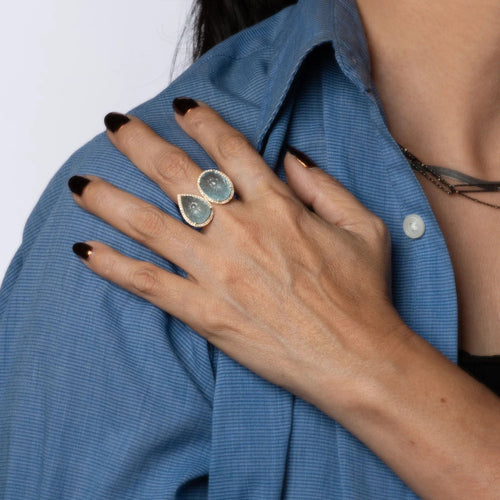 Bague carved aquamarine Ring diamond 58 Facettes G13529