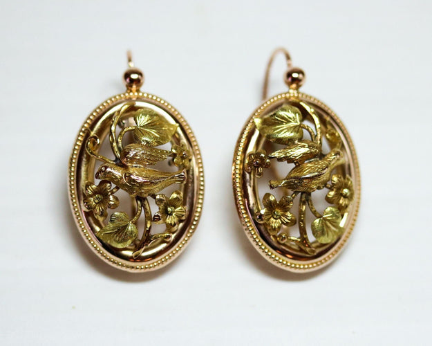 Paire de Dormeuses Ancienne Grand Modèle en Or Rose 58 Facettes A11635