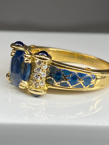 Bague 56 KORLOFF - bague saphirs, diamants, émail bleu 58 Facettes