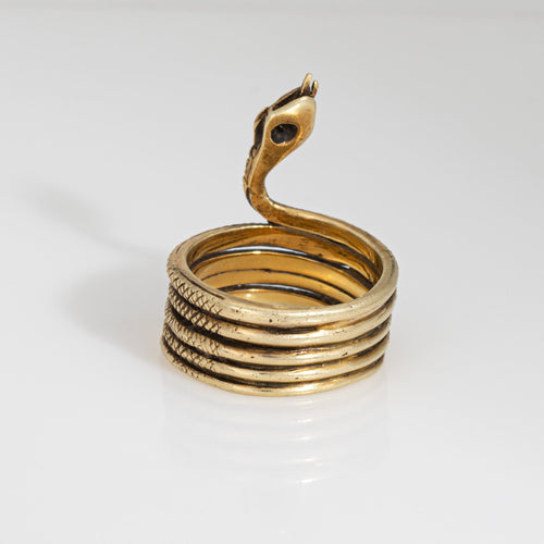 Bague Bague serpent vintage en or jaune 18 carats, 5 spires, taille 6, bijou serpent 58 Facettes G14136