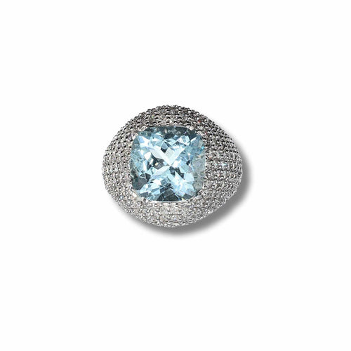 Bague Bague en or blanc avec aigue-marine et diamants certifiés 58 Facettes