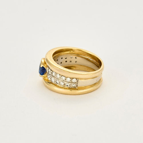 Bague 55 Bague jonc or jaune et gris, saphir et diamants 58 Facettes PER1277
