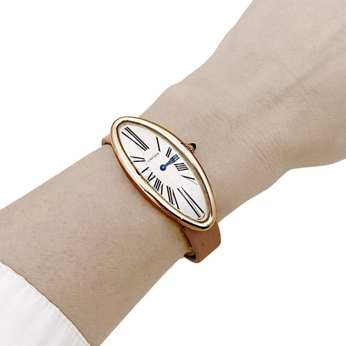 Montre Montre Cartier, "Baignoire Allongée", or rose, cuir. 58 Facettes 35059