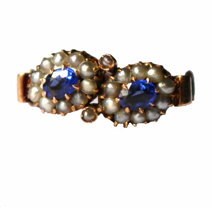 Bague 55 Bague Duo ancienne perles et pierres bleues 58 Facettes 573