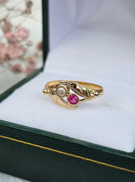 Ring Toi & Moi yellow gold pearl ruby
