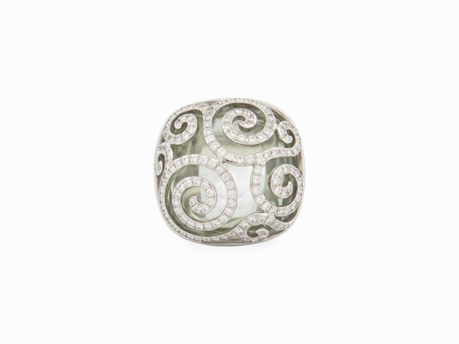 prsten ADLER s cabochon kamenem, klec, 145 diamantů 2ct, vel. 54, z bílého zlata 18k 