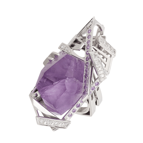 Bague Bague Or Blanc Améthyste et Diamants 58 Facettes