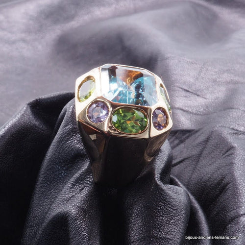 Bague 55.5 Bague Aigue Marine Péridot Améthyste - ref 4297 58 Facettes 4297