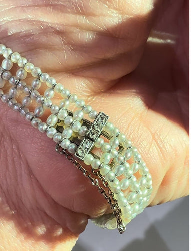 Bracelet BRACELET ART DECO EMERAUDE PERLES DIAMANTS ONYX 58 Facettes Réf 1_0000019/1