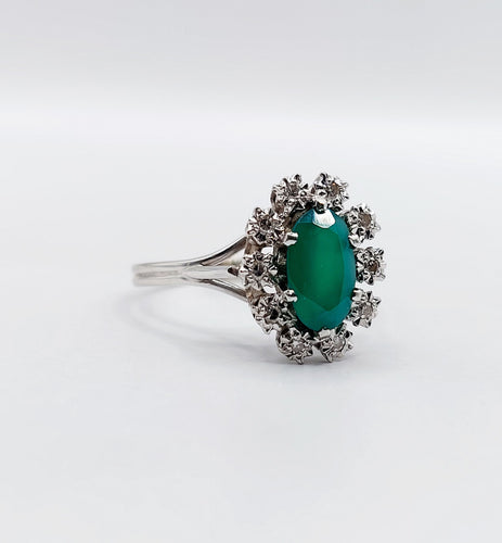 Bague 55 Bague marguerite vintage or blanc, chrysoprase et diamants 58 Facettes A05852