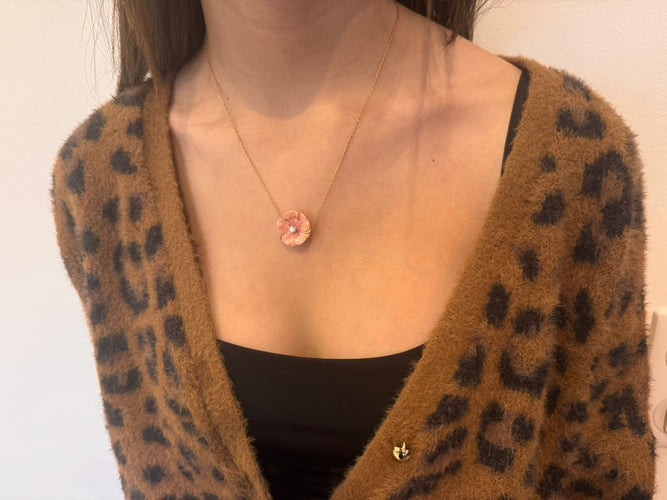 Collier Collier en or rose et porcelaine avec diamant taille brillant 58 Facettes