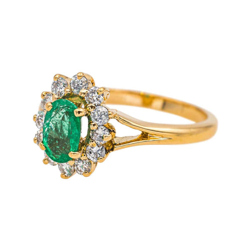 Bague 48 Bague  Marguerite  Or jaune Emeraude, Diamant 58 Facettes 4878440CN