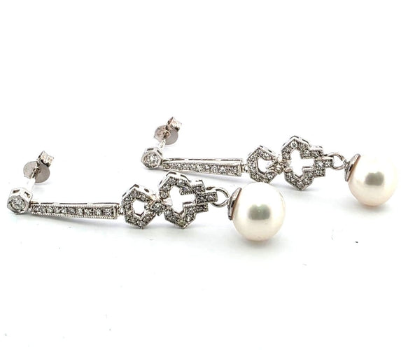 Boucles d'oreilles Boucles d'oreilles en platine avec perles et diamants 58 Facettes