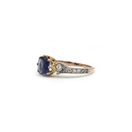 Art nouveau ring 750 goud roosgeslepen diamanten saffier ongeveer 1 karaat 