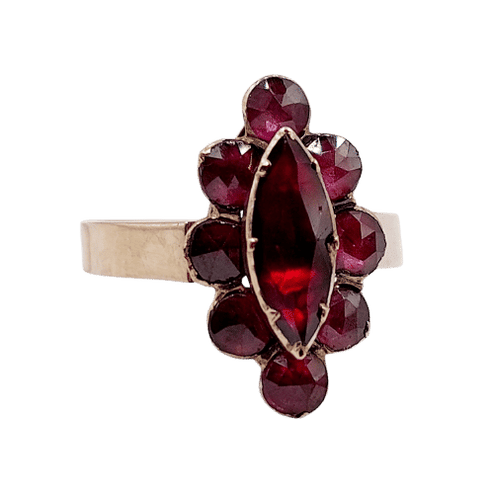 Bague 53.5 Bague marquise antique en or rose 18k ornée de grenats sur paillons 58 Facettes A06484