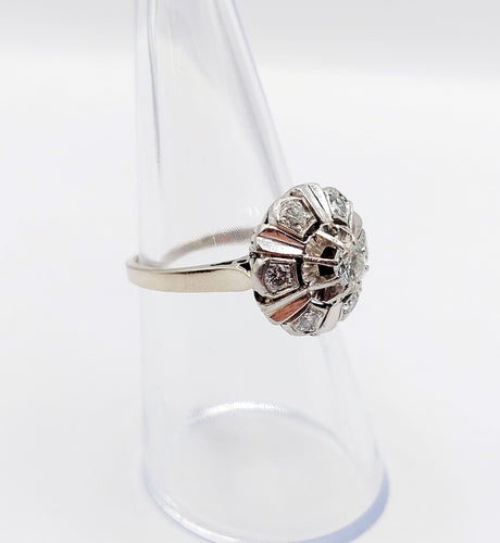 Bague 52.5 Bague fleur art deco or blanc 18k et 0,50 carats de diamants 58 Facettes A06179