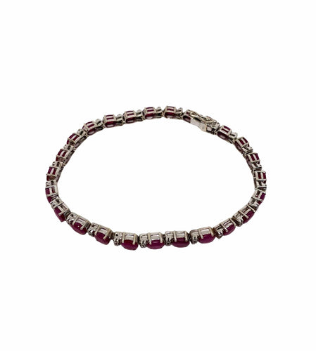 Bracelet Bracelet tennis or blanc rubis et diamants 58 Facettes