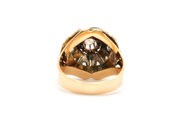 Pierścionek Art Deco z żółtego i białego złota, diamenty 