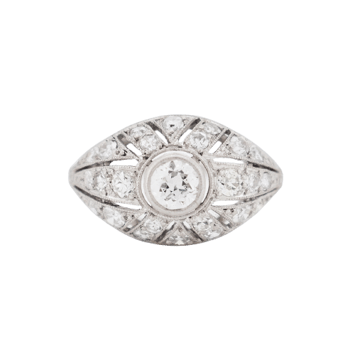 Bague 55 Bague Art Deco en Platine et Diamants 58 Facettes