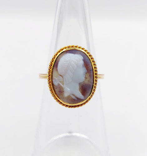 Bague 51 Bague antique or jaune 14k camée sur agate 58 Facettes A06168