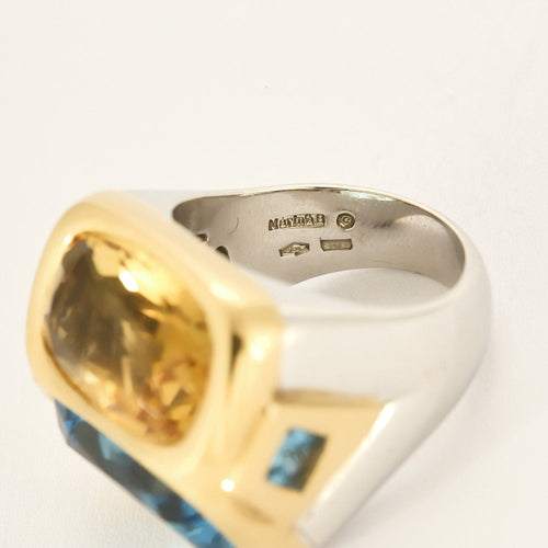 Bague 55 MARINA B - Bague bicolore or jaune et or blanc topaze citrine 58 Facettes