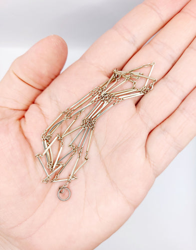 Collier Chaine sautoir antique or blanc à maille bâtonnets finement travaillés 58 Facettes A04836