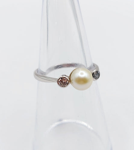 Bague 51 Bague art déco or blanc perle et diamants 58 Facettes A05571