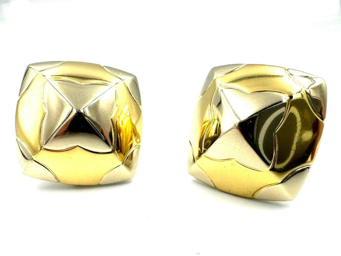 Boucles d'oreilles BVLGARI. Collection "Pyramide", boucles d'oreilles 2 ors 18K 58 Facettes