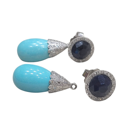 Boucles d'oreilles Boucles d'oreilles en or blanc 18 carats serties de saphirs, de turquoises et de diamants 58 Facettes PE173PE174