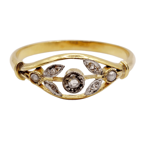 Bague 61 Bague fleur antique en or 18k, diamants taille roses et perles art nouveau 58 Facettes A06399