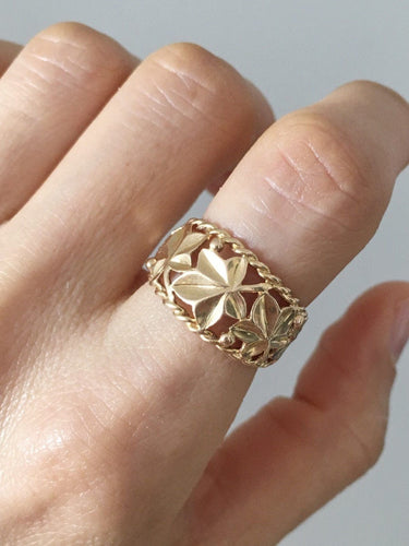 Inel din aur galben cu motiv vegetal 