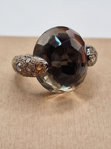 Bague 51 Pomellato - Bague Tango en or rose, quartz fumé et diamants bruns 58 Facettes