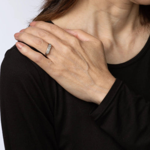 Bague Bague de mariage Art déco vintage à deux rangs de diamants, or blanc 18 carats, taille 6 58 Facettes G13484