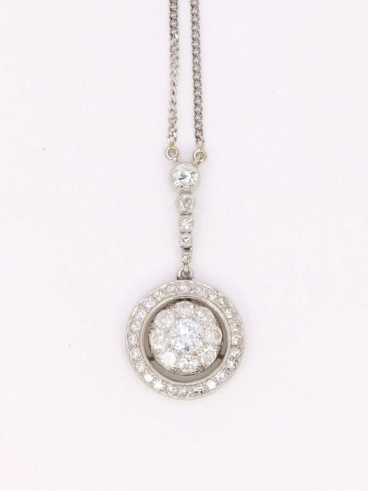 Collier Collier pendentif marguerite Belle Epoque or blanc diamants taille ancienne 58 Facettes J342